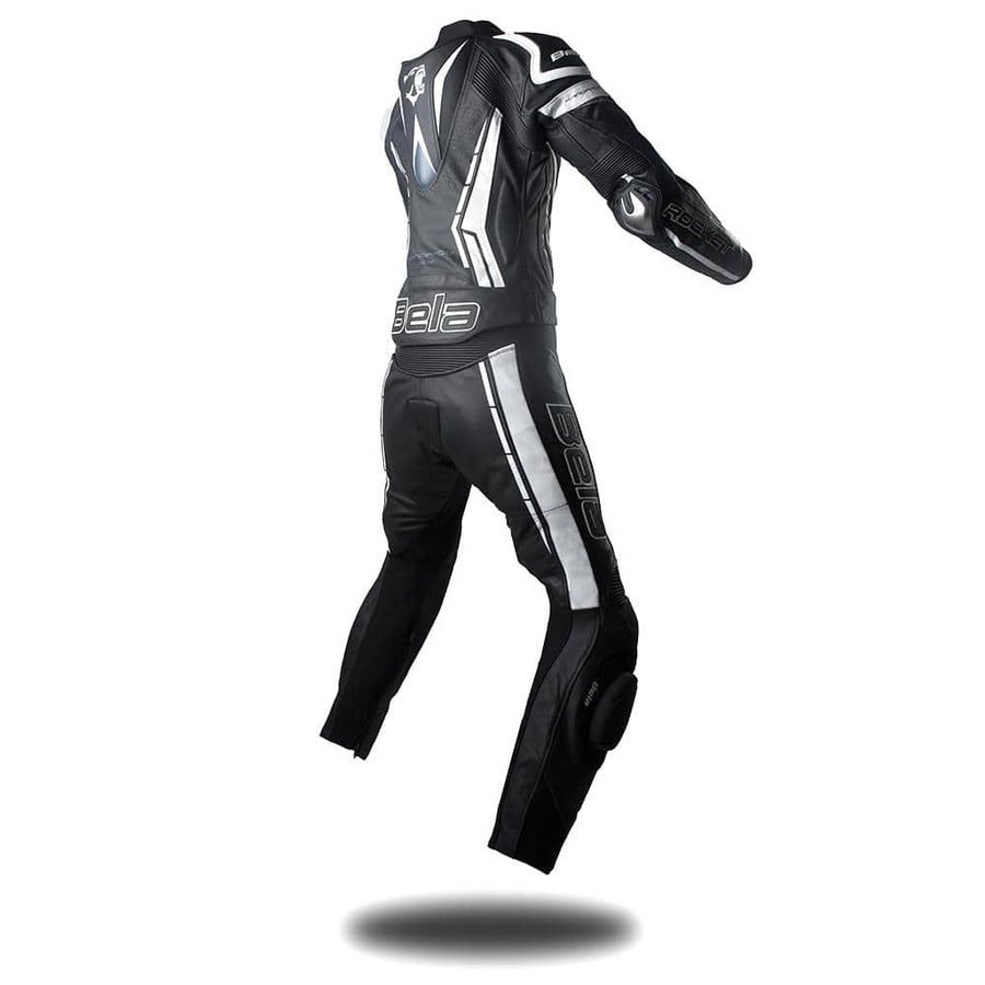 Bela Rocket Lady 2PC Motorcycle Cow/Kangaroo Leather Suit - CE Certified - (Black/White) - DublinLeather