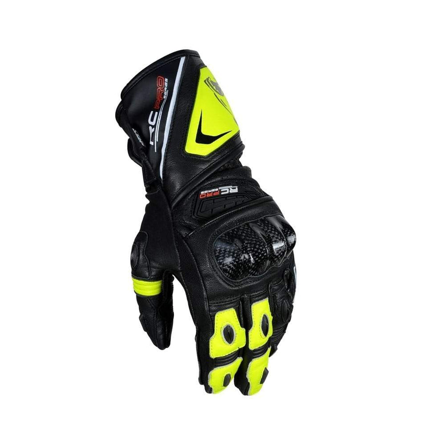 Bela Rocket Long Motorcycle Racing Gloves - Black/Fluro Yellow - DublinLeather