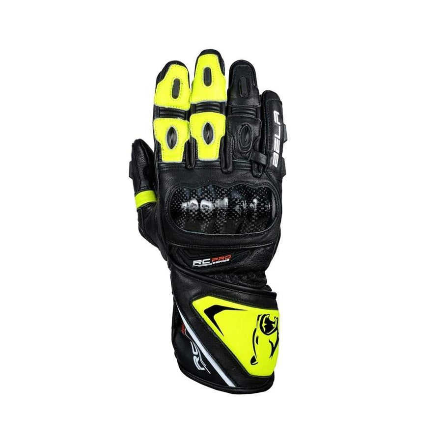 Bela Rocket Long Motorcycle Racing Gloves - Black/Fluro Yellow - DublinLeather