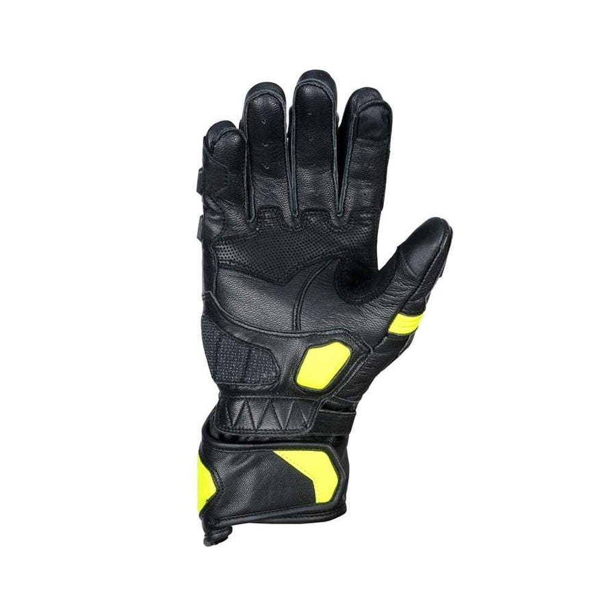 Bela Rocket Long Motorcycle Racing Gloves - Black/Fluro Yellow - DublinLeather