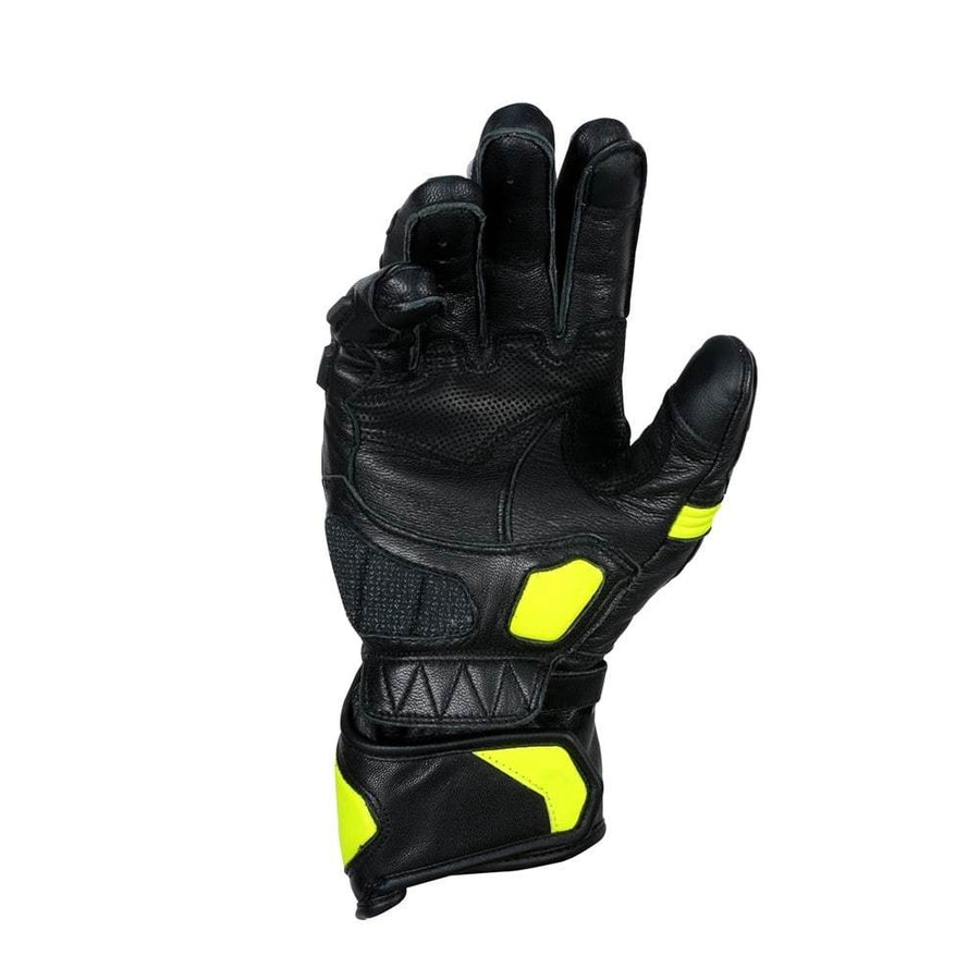 Bela Rocket Long Motorcycle Racing Gloves - Black/Fluro Yellow - DublinLeather