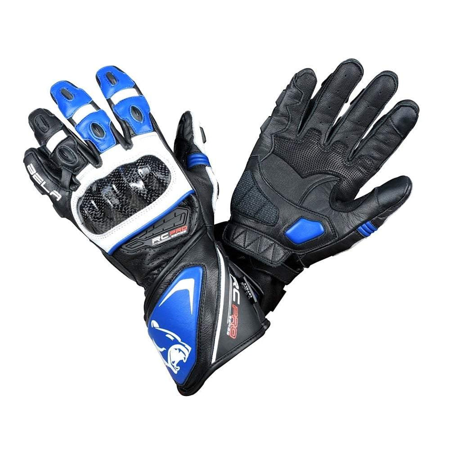 Bela Rocket Long Motorcycle Racing Gloves - Black/Blue/White - DublinLeather