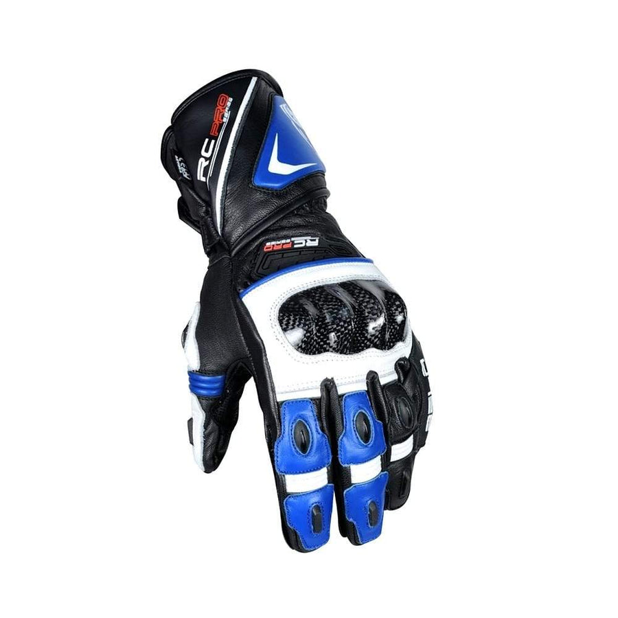 Bela Rocket Long Motorcycle Racing Gloves - Black/Blue/White - DublinLeather