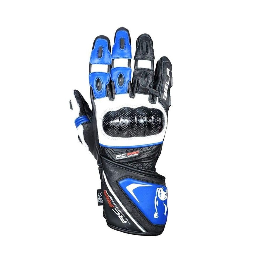Bela Rocket Long Motorcycle Racing Gloves - Black/Blue/White - DublinLeather