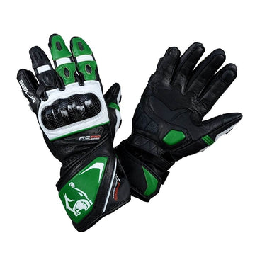 Bela Rocket Long Motorcycle Racing Gloves - Black/Green/White - DublinLeather