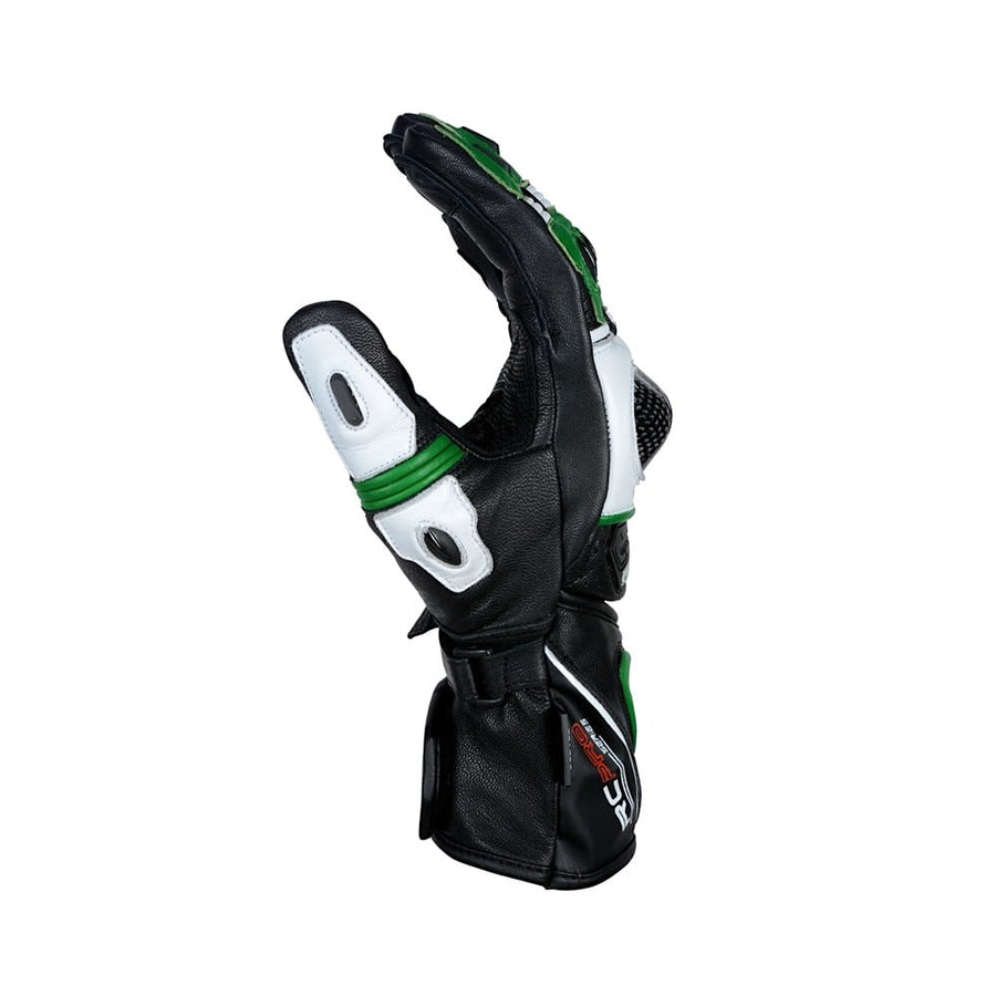 Bela Rocket Long Motorcycle Racing Gloves - Black/Green/White - DublinLeather