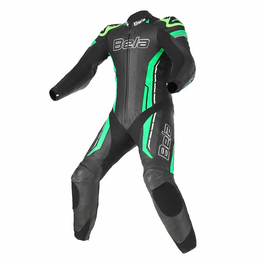 Bela Rocket Motorcycle Cow/Kangaroo Leather Racing Suit (Black/Green)