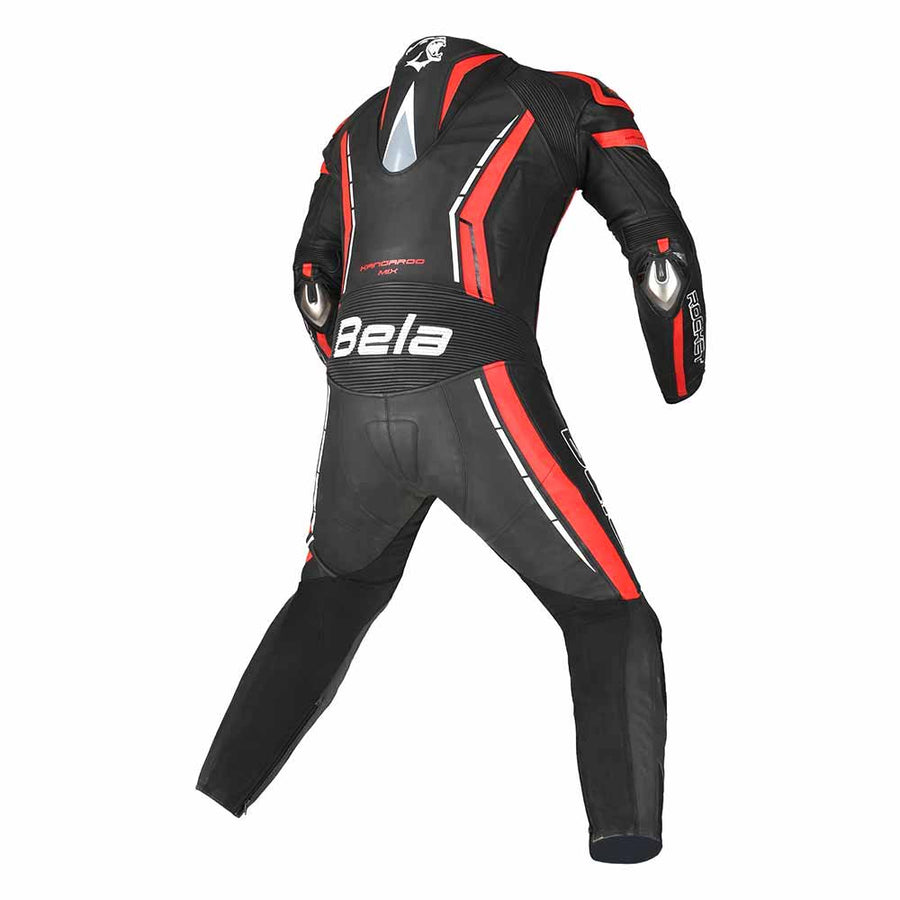 Bela Rocket 1pc Motorcycle Mix Kangaroo Leather Racing Suit - CE Certified - (Black/Red)