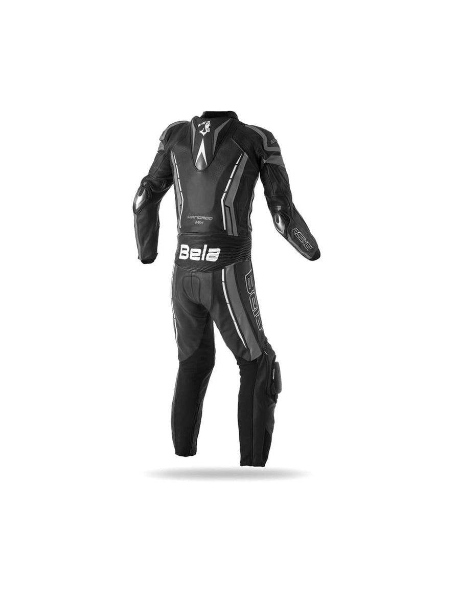 Bela Rocket Motorcycle Mix Kangaroo Leather Racing Suit - CE Certified - (Black/Charcoal Grey) - DublinLeather