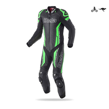 Bela Rocket Motorcycle Cow/Kangaroo Leather Racing Suit - CE Certified - (Black/Green) - DublinLeather