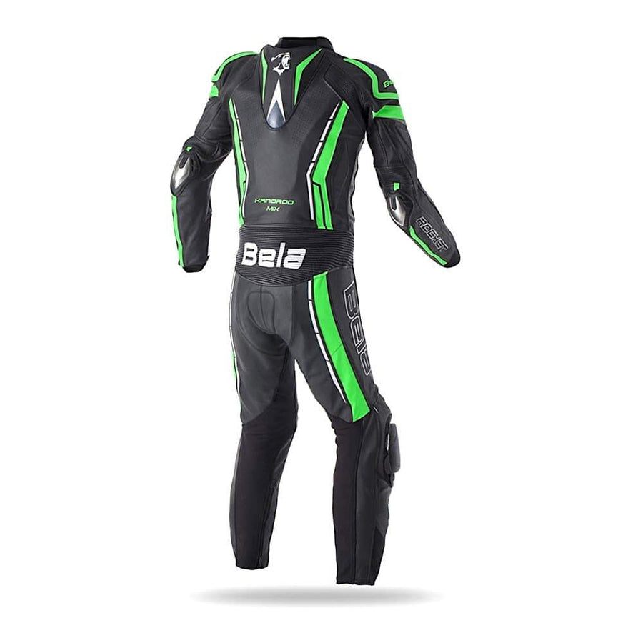 Bela Rocket Motorcycle Cow/Kangaroo Leather Racing Suit - CE Certified - (Black/Green) - DublinLeather