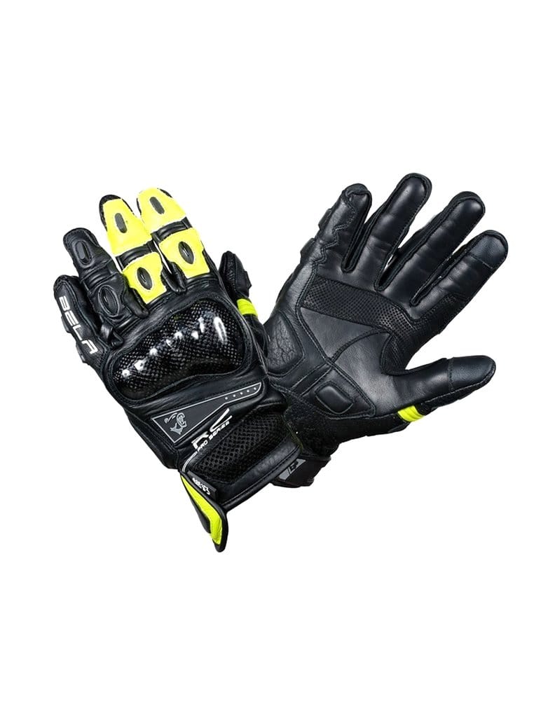 Bela Rocket Short Motorcycle Racing Gloves - Black/Fluro Yellow - DublinLeather