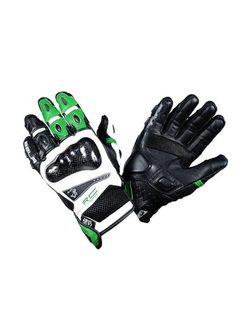 Bela Rocket Short Motorcycle Racing Gloves - Black/Green/White - DublinLeather