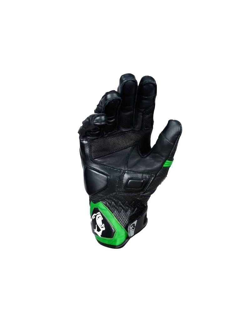 Bela Rocket Short Motorcycle Racing Gloves - Black/Green/White - DublinLeather