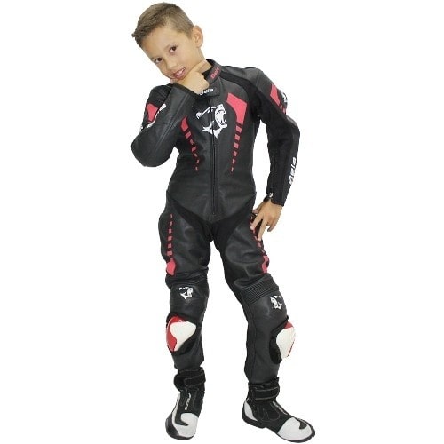 Bela Rollover Kids Motorcycle Cowhide Leather Suit - CE Certified - (Black/Fluro Red) - DublinLeather
