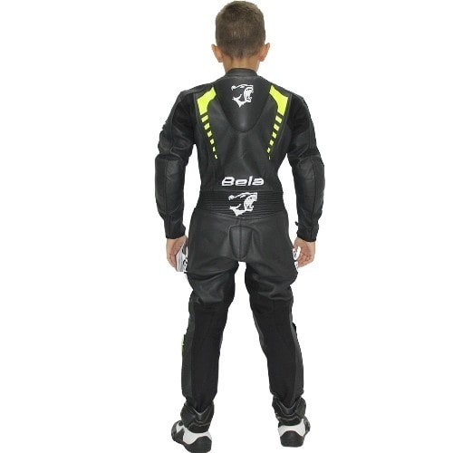 Bela Rollover Kids Motorcycle Cowhide Leather Suit - CE Certified - (Black/Fluro Yellow) - DublinLeather