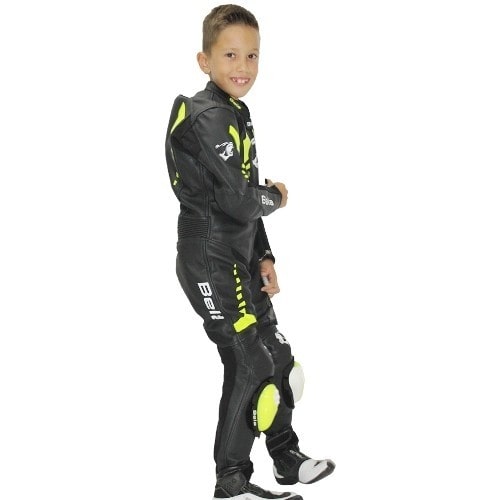 Bela Rollover Kids Motorcycle Cowhide Leather Suit - CE Certified - (Black/Fluro Yellow) - DublinLeather