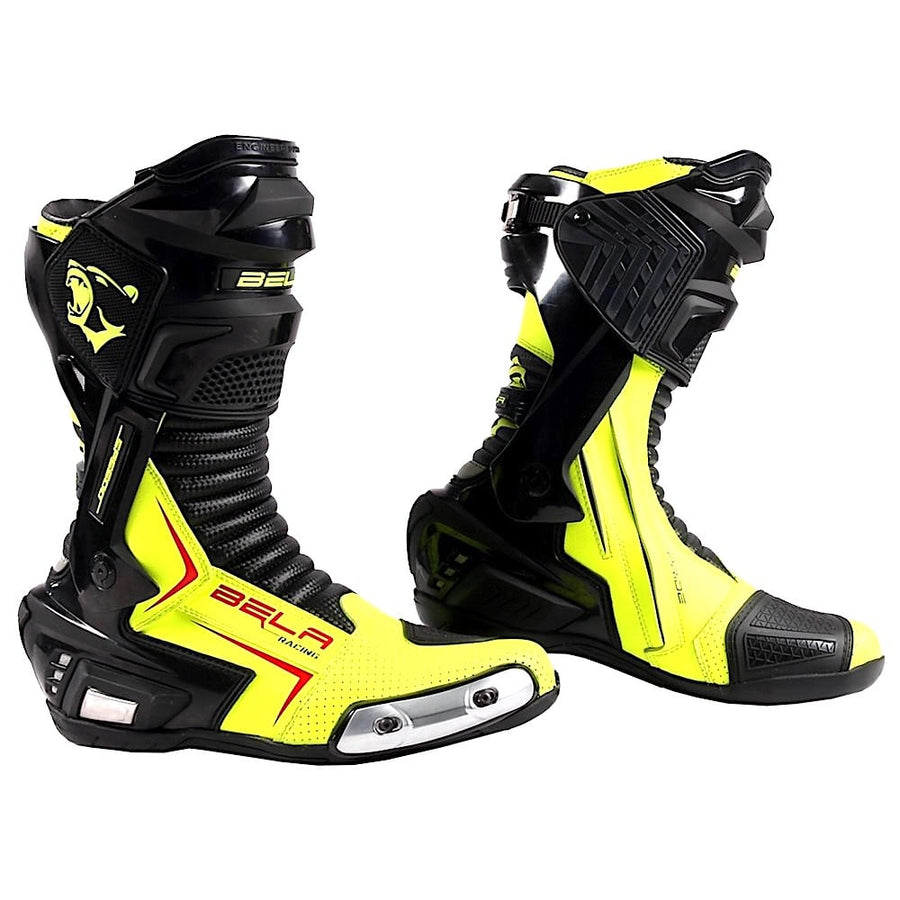 Bela Speedo 2.0 Motorcycle Racing Boots (Black/Fluro Yellow) - DublinLeather