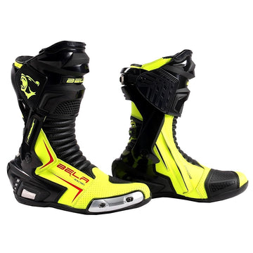 Bela Speedo 2.0 Motorcycle Racing Boots (Black/Fluro Yellow) - DublinLeather