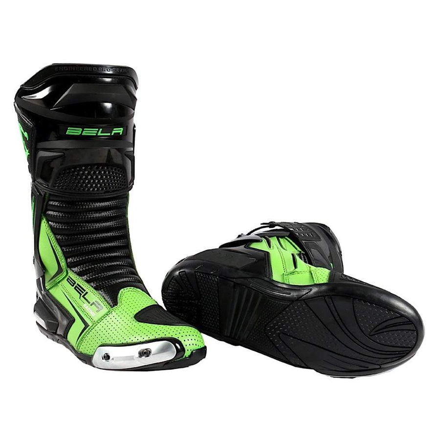 Bela Speedo 2.0 Motorcycle Racing Boots (Black/Green) - DublinLeather