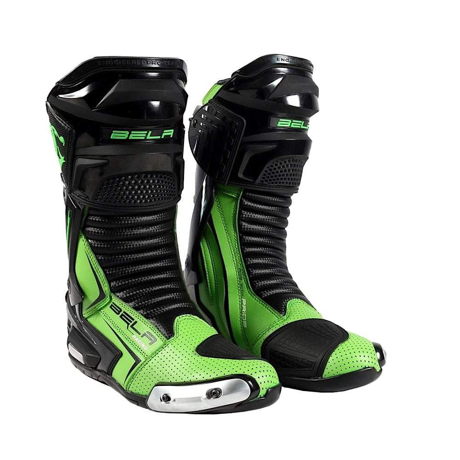 Bela Speedo 2.0 Motorcycle Racing Boots (Black/Green) - DublinLeather