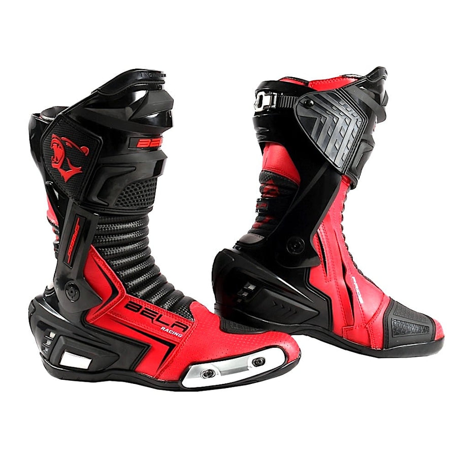 Bela Speedo 2.0 Motorcycle Racing Boots (Black/Red) - DublinLeather