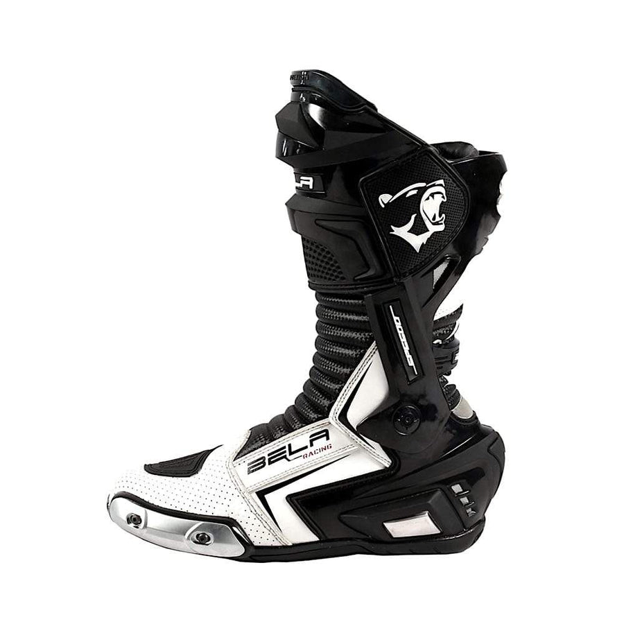 Bela Speedo 2.0 Motorcycle Racing Boots (Black/White) - DublinLeather