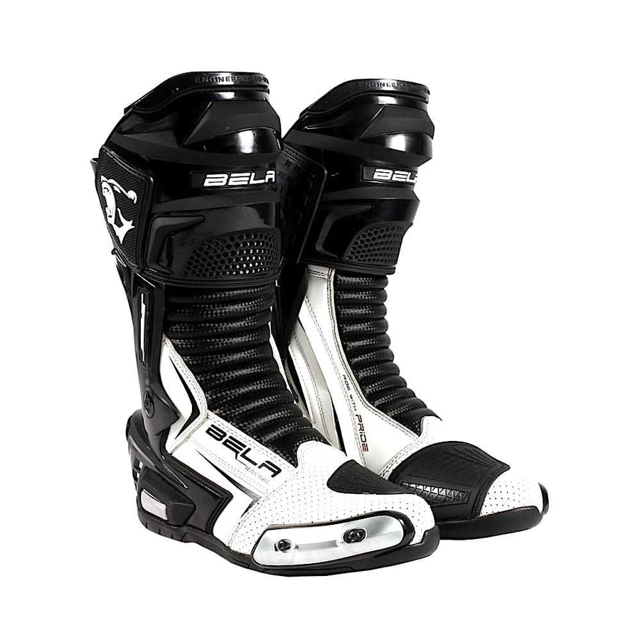 Bela Speedo 2.0 Motorcycle Racing Boots (Black/White) - DublinLeather