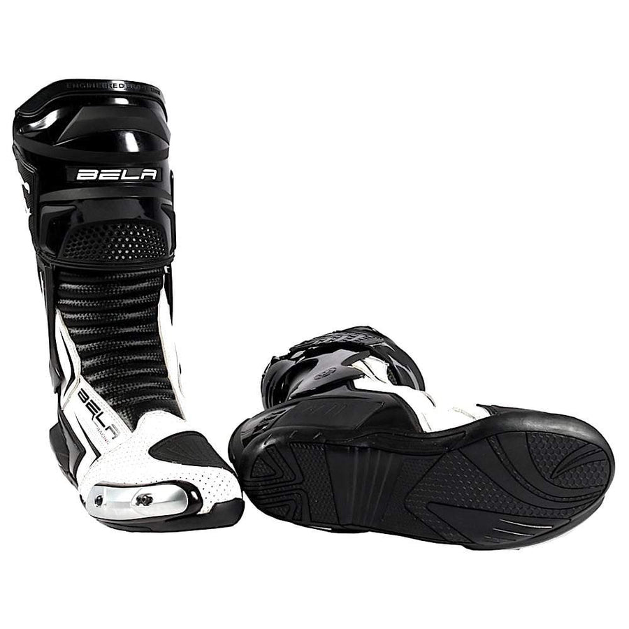 Bela Speedo 2.0 Motorcycle Racing Boots (Black/White) - DublinLeather