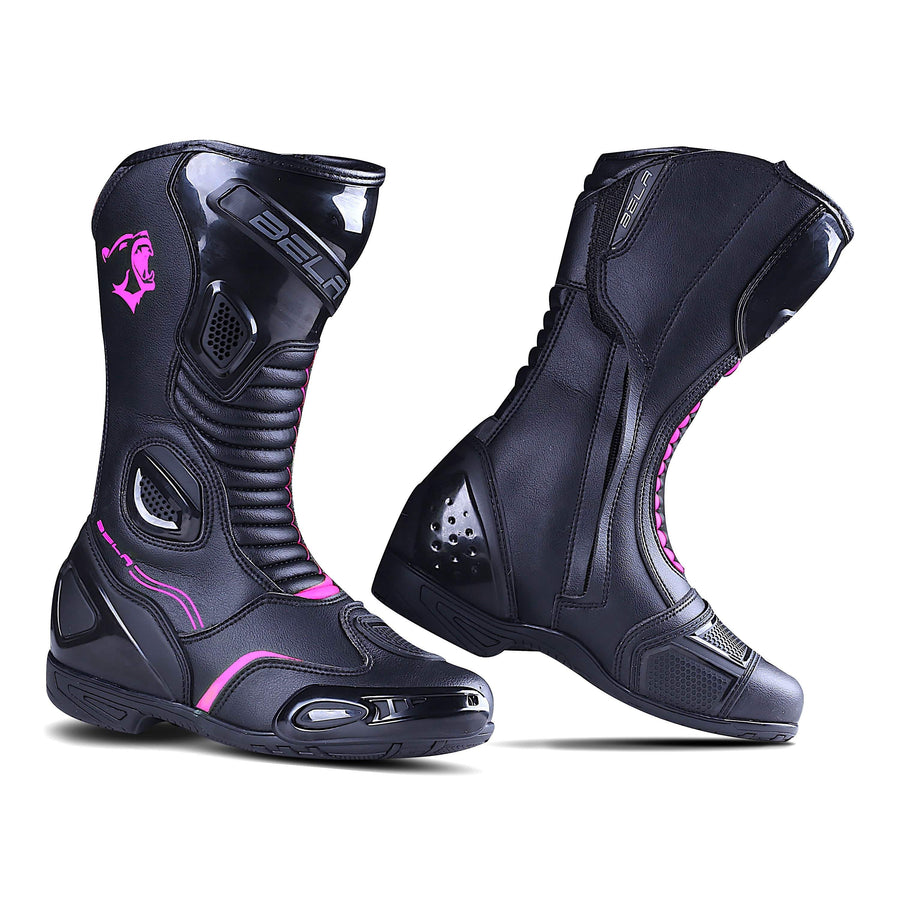 Bela Stripe Lady Motorcycle Racing Boots - Black/Pink - DublinLeather
