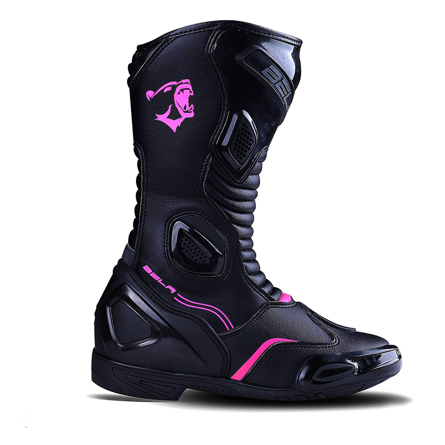 Bela Stripe Lady Motorcycle Racing Boots - Black/Pink - DublinLeather