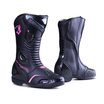 Bela Stripe Lady Motorcycle Racing Boots - Black/Pink - DublinLeather