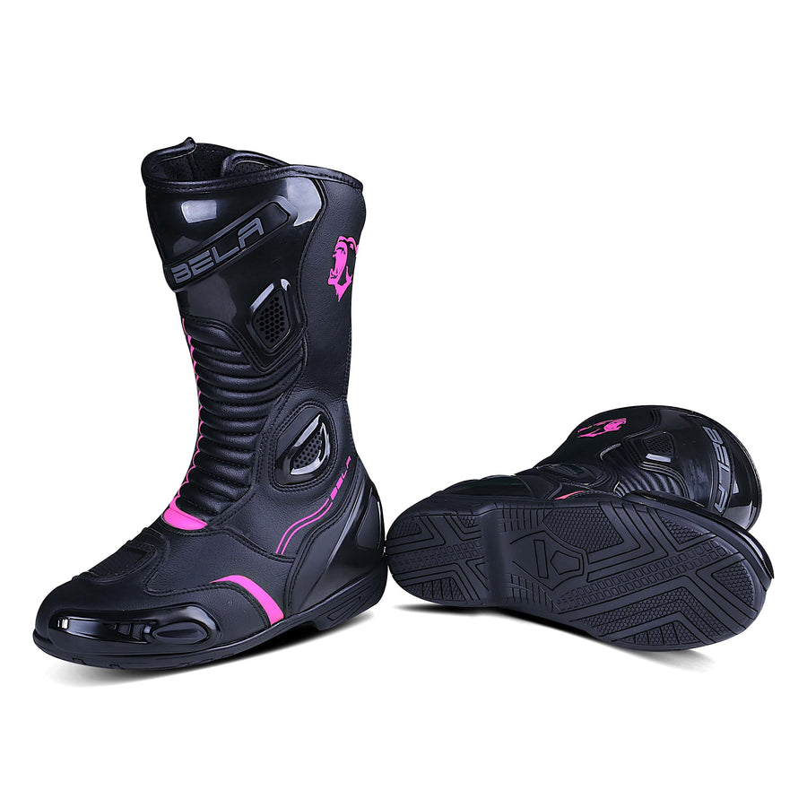 Pink Racing Boots Bela Stripe Lady Motorcycle Racing Boots - Black/Pink