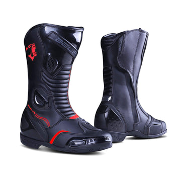 Bela Stripe Lady Motorcycle Racing Boots - Black/Red - DublinLeather