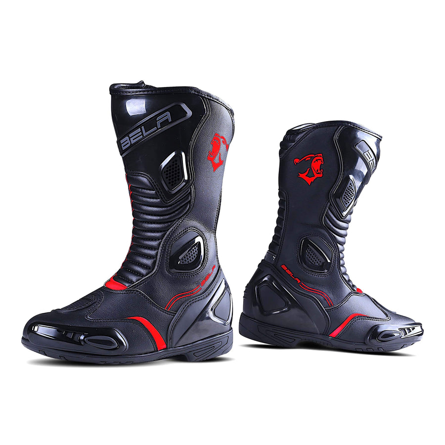 Bela Stripe Lady Motorcycle Racing Boots - Black/Red - DublinLeather