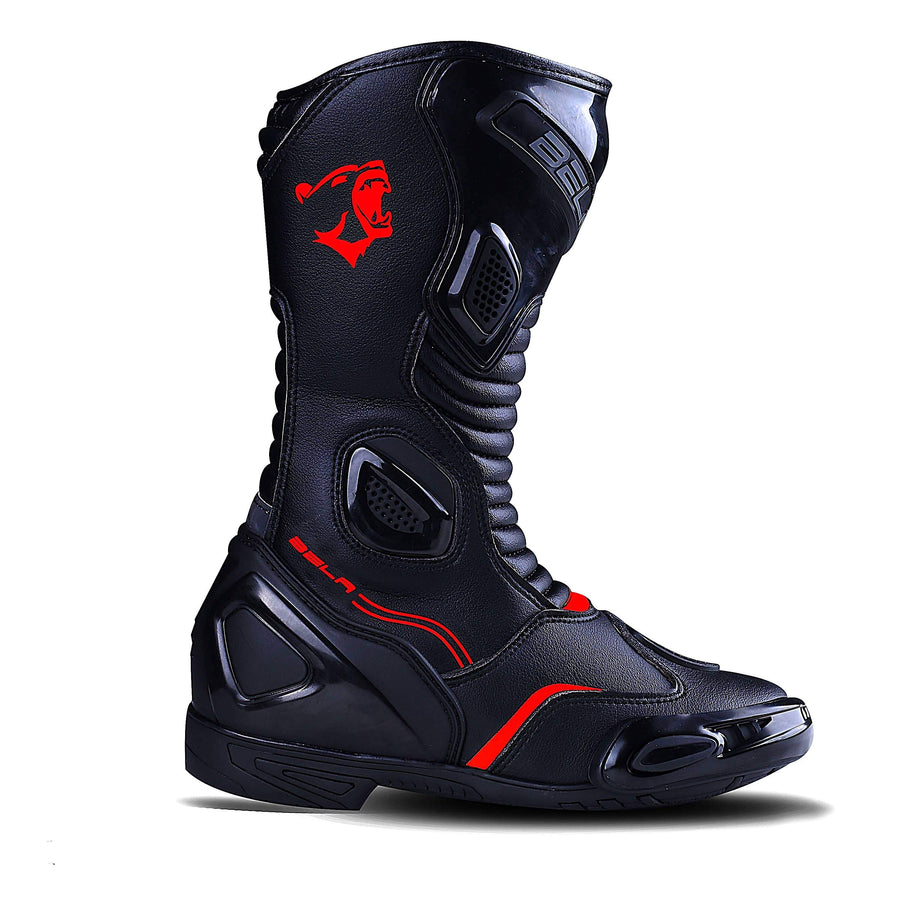 Bela Stripe Lady Motorcycle Racing Boots - Black/Red - DublinLeather