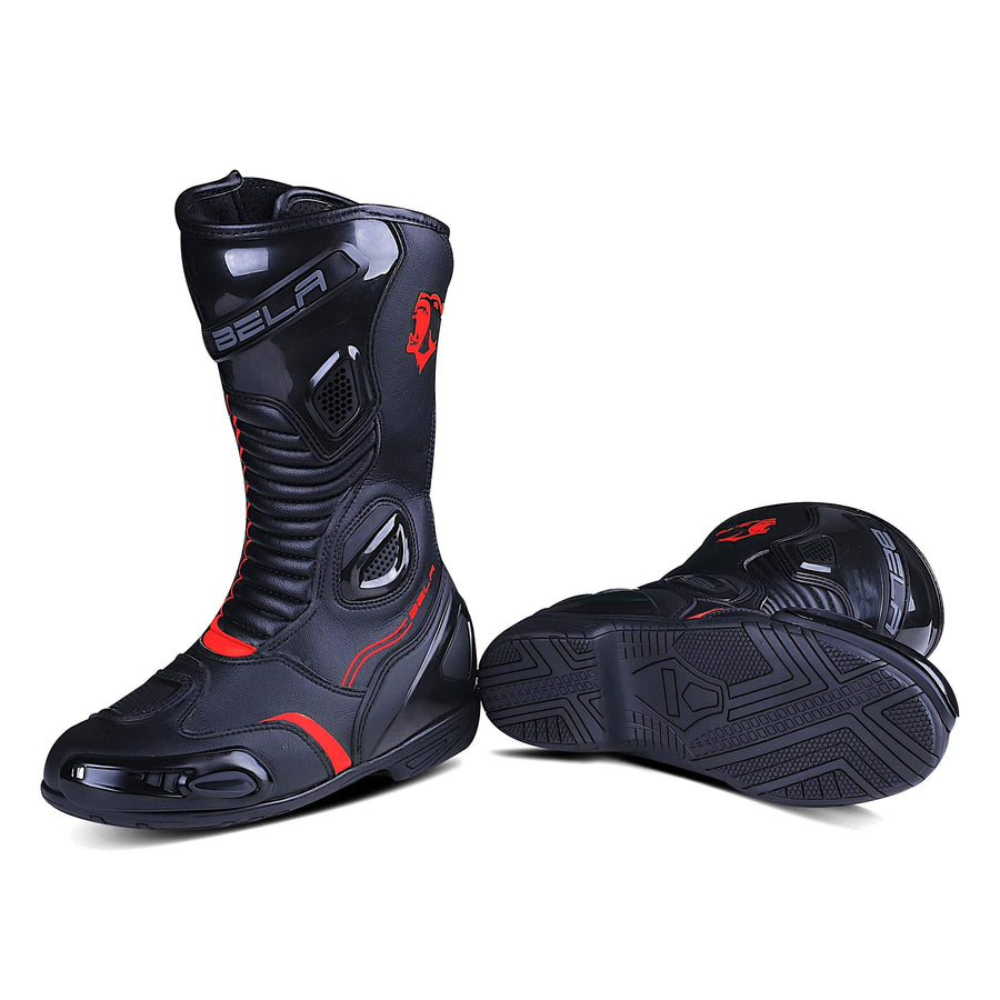 Bela Stripe Lady Motorcycle Racing Boots - Black/Red - DublinLeather