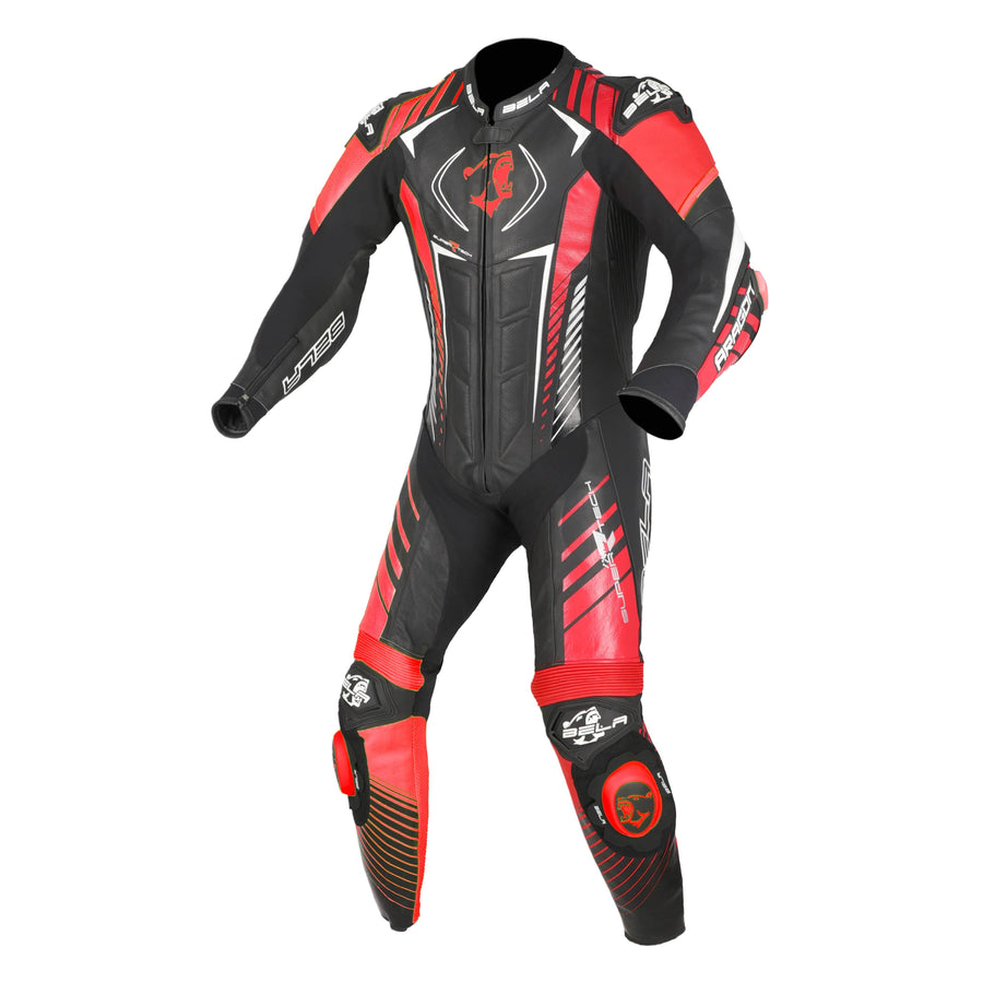 Bela Aragon High Performance 1piece Motorcycle Racing Leathers- Black/Red