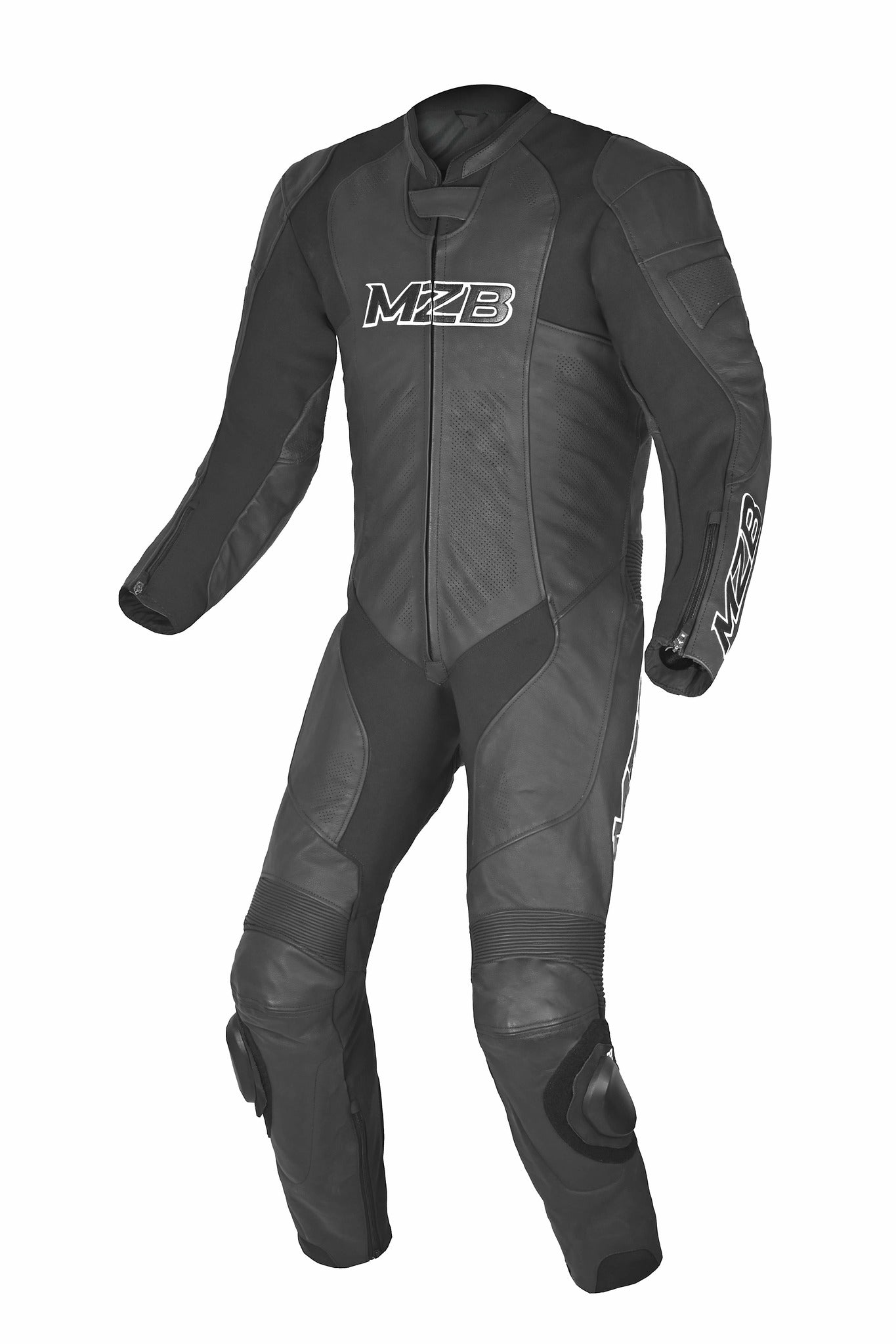 MZB Maximus Matt Black Premium Buffalo Motorcycle Leathers - CE Certif