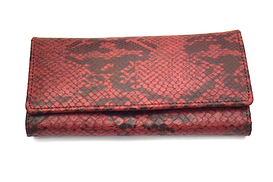 Snake Pattern Leather Clutch - Magenta/Black - DublinLeather