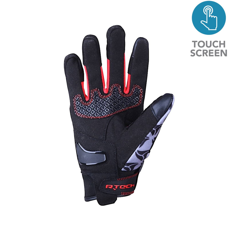 R-Tech Leopard Black/Red Touring Gloves - Touch Screen Textile - DublinLeather