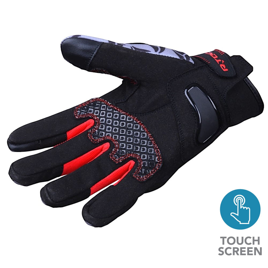 R-Tech Leopard Black/Red Touring Gloves - Touch Screen Textile - DublinLeather