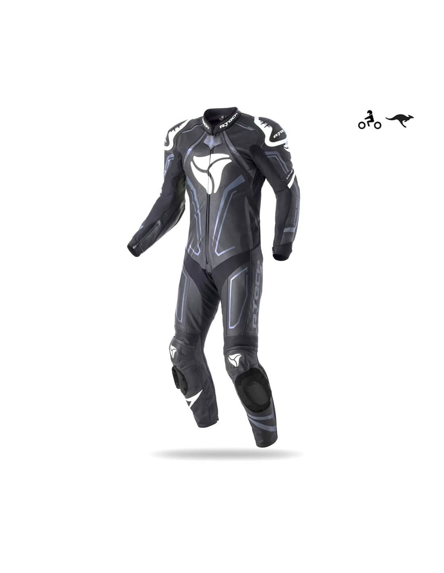 R-Tech Rising Star Motorcycle Cow/Kangaroo Leather Racing Suit - CE Certified - (Black/White) - DublinLeather