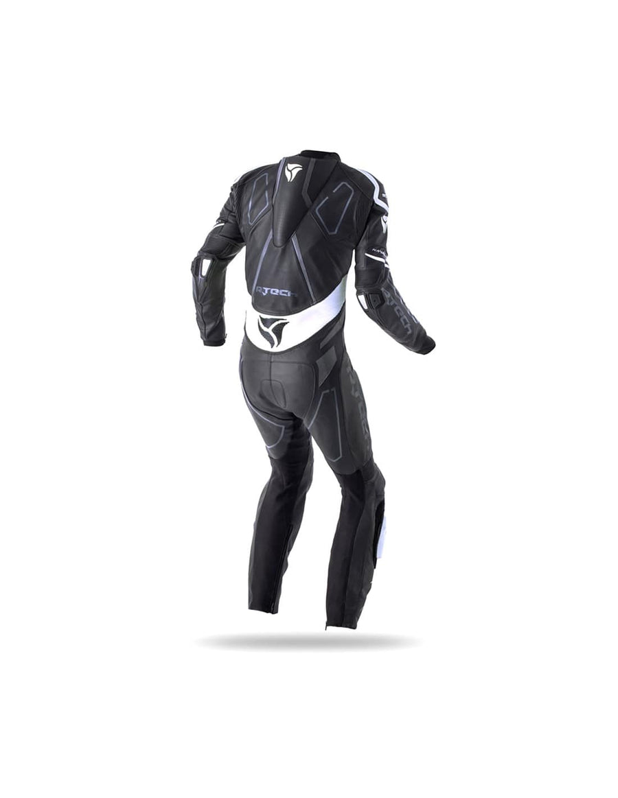 R-Tech Rising Star Motorcycle Cow/Kangaroo Leather Racing Suit - CE Certified - (Black/White) - DublinLeather