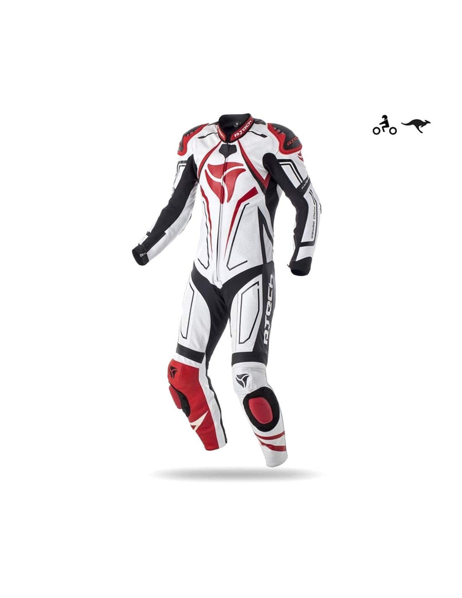 R-Tech Rising Star Motorcycle Cow/Kangaroo Leather Racing Suit - CE Certified - (White/Black/Red) - DublinLeather