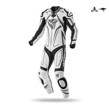 R-Tech Rising Star Motorcycle Cow/Kangaroo Leather Racing Suit - CE Certified - (White/Black) - DublinLeather