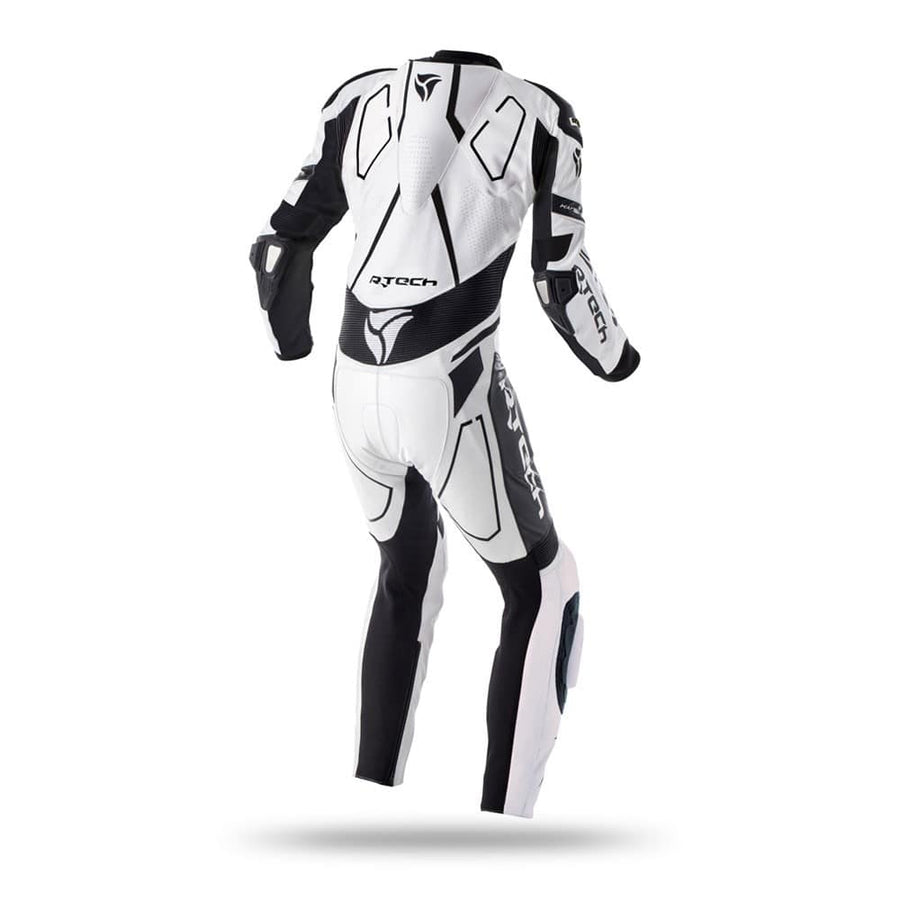 R-Tech Rising Star Motorcycle Cow/Kangaroo Leather Racing Suit - CE Certified - (White/Black) - DublinLeather
