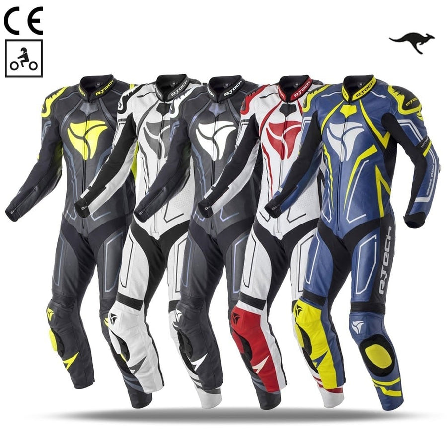 R-Tech Rising Star Motorcycle Cow/Kangaroo Leather Racing Suit - CE Certified - (White/Black/Red) - DublinLeather