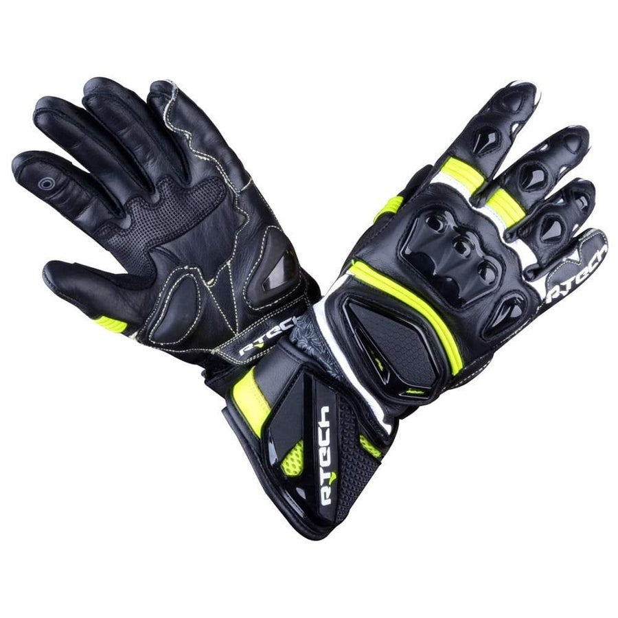 R-Tech Robo Lady Motorcycle Racing Leather Gloves (Black/Fluro Yellow) - Touch Screen - DublinLeather