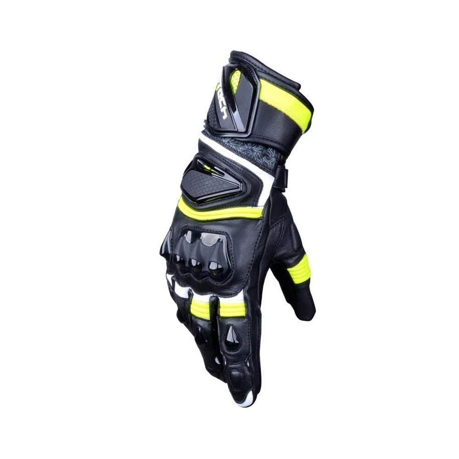 R-Tech Robo Lady Motorcycle Racing Leather Gloves (Black/Fluro Yellow) - Touch Screen - DublinLeather